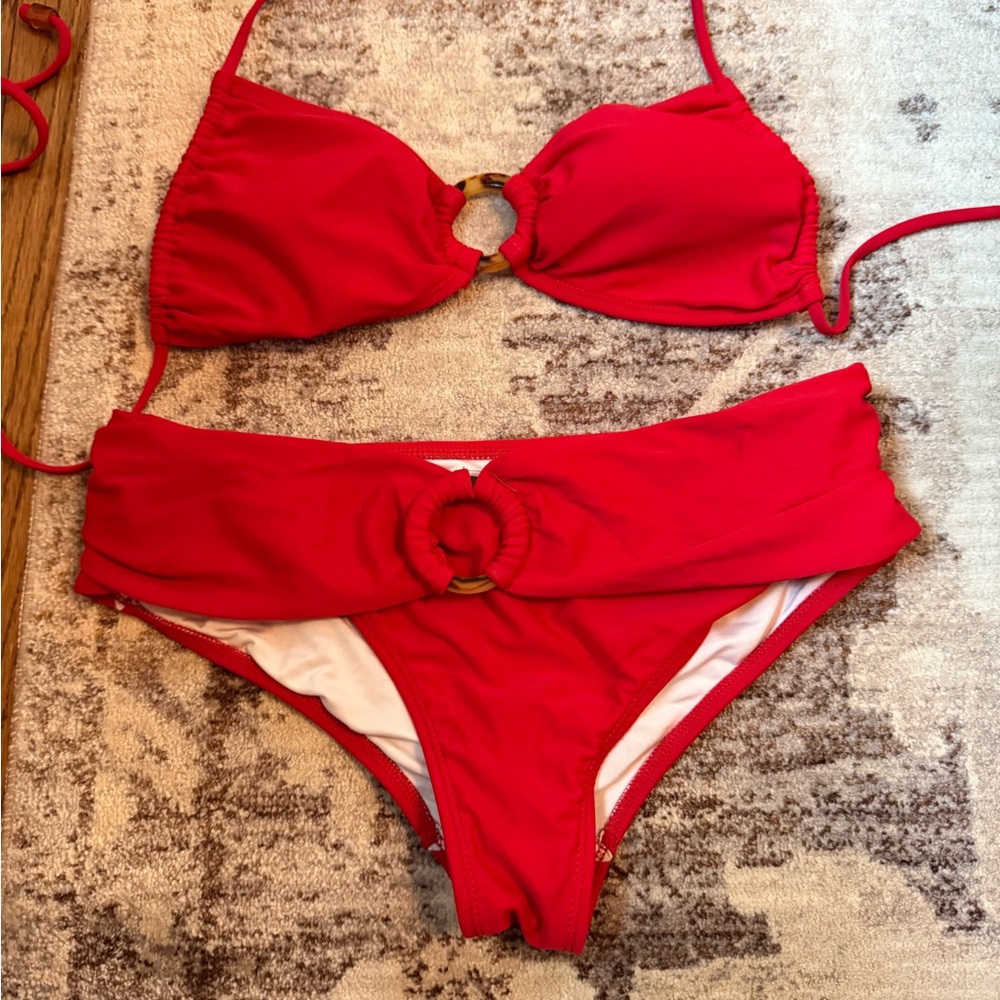 Red Ring-Accent Bikini Set